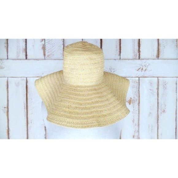 Vintage tan brown woven braided paper straw floppy sun hat/gardening hat - Picture 2 of 5